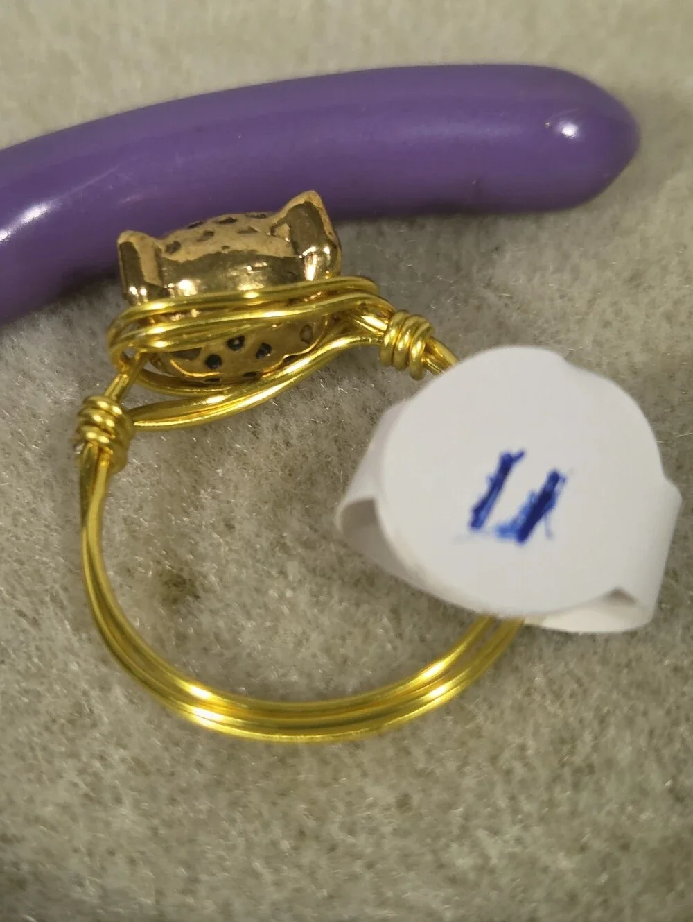 Handcrafted Gold Leopard Head Wire-Wrapped Ring - Men's Jewelry